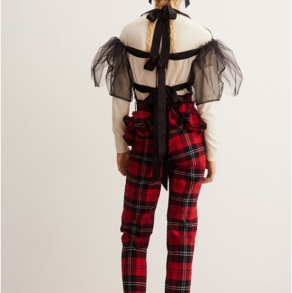NWT SIMONE Rocha × H&M Blokecore plaid Flounce trimmed cropped pants US 4 - Picture 6 of 13